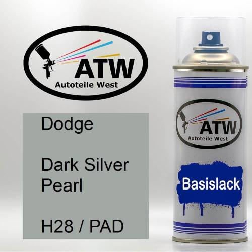 Dodge, Dark Silver Pearl, H28 / PAD: 400ml Sprühdose, von ATW Autoteile West.